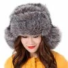 Brand new 👏 Dikoaina Faux Fur Snow Trapper Hat With Ear Flap For Skiing Head Circumference 22"-22.8" Silver Fox 🧨 -Men Skullies & Beanies Sales 51rMh81T5ML