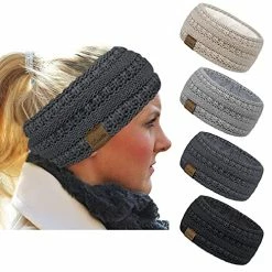 New β Loritta 4 Pack π© Womens Headbands Winter Ear Muffs Warm Head Wrap Thick Ear Warmers Knit Head Bands For Cold Weather Z Stipple Design(black+beige+pink+gray) π