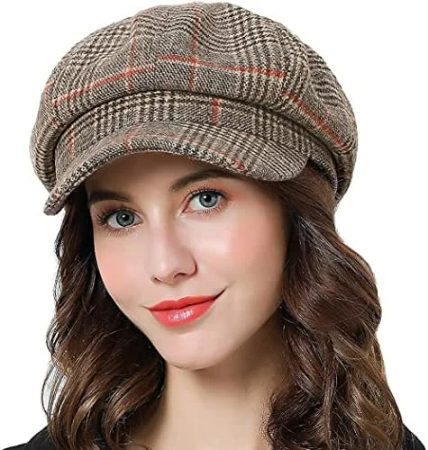 Budget ๐ Womens Newsboy Cap Wool Visor Cabbie Fiddler Winter Spring Octagonal Paperboy Hat ๐ง Girls Gift Coffee Plaid ๐ 6 Budget ๐ Womens Newsboy Cap Wool Visor Cabbie Fiddler Winter Spring Octagonal Paperboy Hat ๐ง Girls Gift Coffee Plaid ๐ - Image 4