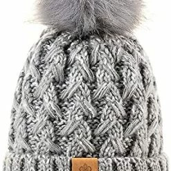 Best Pirce 🌟 PAGE ONE 👩 Womens Winter Ribbed Beanie Crossed Cap Chunky Cable Knit Pompom Soft Warm Hat Mixed Light Grey 💯 -Men Skullies & Beanies Sales 51t BG8yUlL. AC