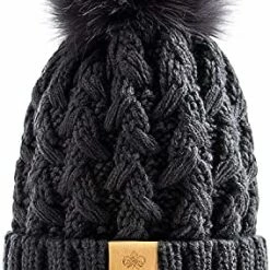 Best Pirce 🌟 PAGE ONE 👩 Womens Winter Ribbed Beanie Crossed Cap Chunky Cable Knit Pompom Soft Warm Hat Mixed Light Grey 💯 -Men Skullies & Beanies Sales 51up5PXsUL. AC