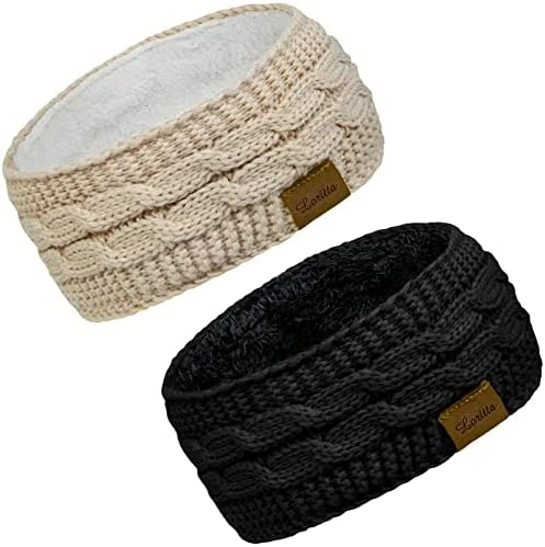 Budget ๐ Loritta 2 Pack Headbands For ๐ฉ Women Winter Warm Cable Knit Ear Warmer Thick Head Wrap Fuzzy Fleece Lined Gifts X Cross Confetti- 2 Pack(beige+black) ๐ 4 Budget ๐ Loritta 2 Pack Headbands For ๐ฉ Women Winter Warm Cable Knit Ear Warmer Thick Head Wrap Fuzzy Fleece Lined Gifts X Cross Confetti- 2 Pack(beige+black) ๐ - Image 2
