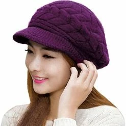 Flash Sale 😍 HINDAWI 👩 Women Winter Warm Knit Hat Wool Snow Ski Caps With Visor Purple 😉 -Men Skullies & Beanies Sales 51vEj1w65QL. AC