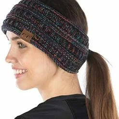 Flash Sale 🛒 Funky Junque Exclusives 👩 Womens Head Wrap Ponytail Headband Lined Knit Messy Bun 2 Pack - Black & Ivory 😉 -Men Skullies & Beanies Sales 51w4eo88PWL. AC