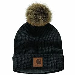 Outlet π Carhartt π© Women's Knit Fleece Lined Pom Hat, Black, OFA π§¨