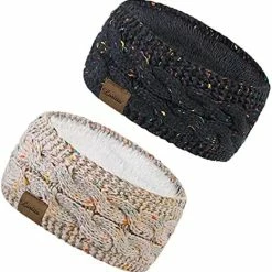 Promo ⭐ Loritta 2 Pack Headbands For 👩 Women Ear Warmers Cable Knit Warm Thick Fuzzy Lined Ear Muffs For Winter Gifts Z Stipple(wine Red+black) 👍 -Men Skullies & Beanies Sales 51wYHXWzDtL. AC