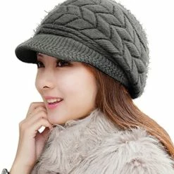 Flash Sale 😍 HINDAWI 👩 Women Winter Warm Knit Hat Wool Snow Ski Caps With Visor Purple 😉 -Men Skullies & Beanies Sales 51whyjqF0KL. AC