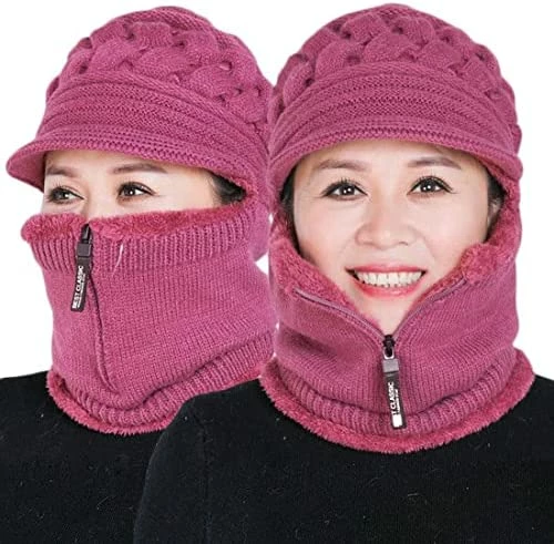 New ๐ฅฐ Fleece Lined ๐ฉ Womens Beanie Hat, Winter Hat Scarf Mask Set,Women's Winter Hat, Middle-Aged And Old Warm Earmuff Hat Dark Purple โ 8 New ๐ฅฐ Fleece Lined ๐ฉ Womens Beanie Hat, Winter Hat Scarf Mask Set,Women's Winter Hat, Middle-Aged And Old Warm Earmuff Hat Dark Purple โ - Image 6